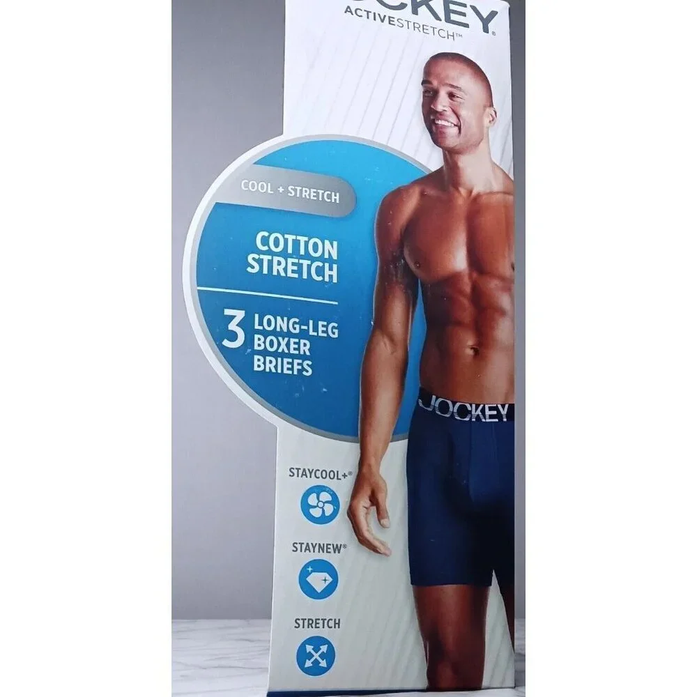 Jockey ActiveStretch Cotton Stretch 3-Pack Long-Leg Boxer Briefs Medium NEW